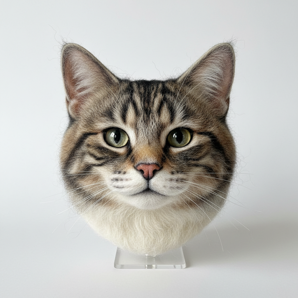 Custom 3D wool felt realistic cat portrait handmade needle felting